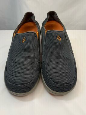OluKai Nohea Men's 8.5 Gray Mesh Slip-On Shoes with Yellow Accents EUC